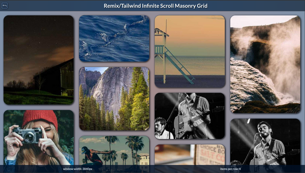 💜 Remix / Tailwind Infinite Scroll Masonry Grid 💜